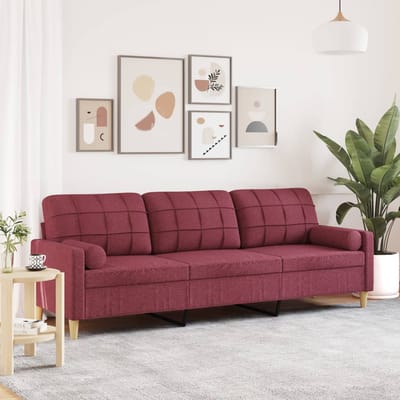 vidaXL - 3-zitsbank - met - sierkussens - 210 - cm - stof - wijnrood