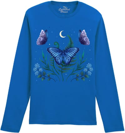 Vlinder Blue Morpho Butterfly The Coloured House Longsleeve T-shirt XXL