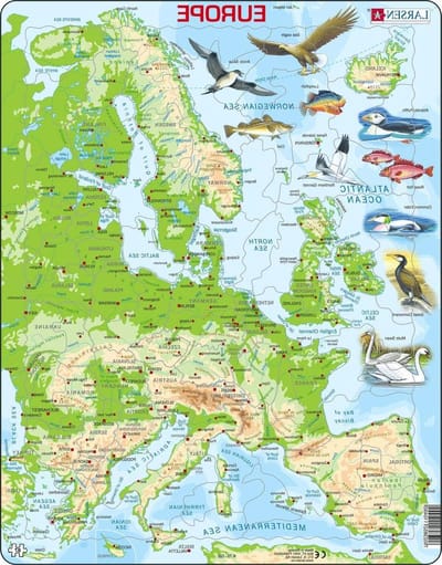 Fysieke Kaart Europa - Educatieve Puzzel - Geografie Leren - Contour & Figuur Stukken - 87 Stukjes - Meerkleurig
