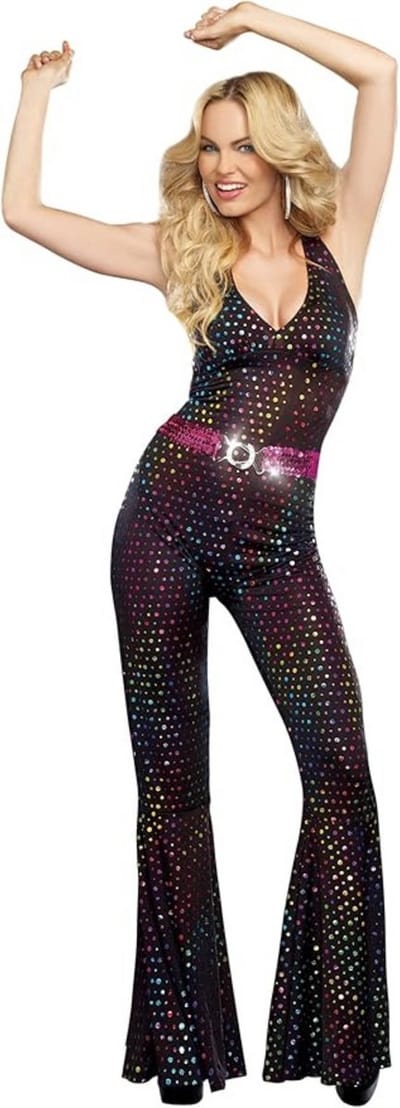 Joya Party® Disco Jumpsuit Dames | 70s Verkleedpak Vrouw | Jaren 70 Kostuum | Retro Glitter Pak | verkleed pak | Carnaval & Themafeest Outfit | Maat S
