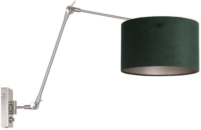 Wandlamp Steinhauer Prestige Chic 8109ST met groen velours kap en metaal, draaibaar en kantelbaar, geschikt voor binnengebruik, moderne stijl, staalkleurig