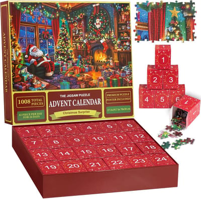 Puzzeladventskalender voor kinderen en volwassenen - 24 dagen aftelkalender met kerstpuzzel van 1008 stukjes