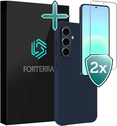 Hoesje Met 2x Screenprotector - Geschikt voor Samsung Galaxy A57 - Sterk & Shockproof - Telefoon Hoes - Back Cover - Siliconen Case - Donkerblauw