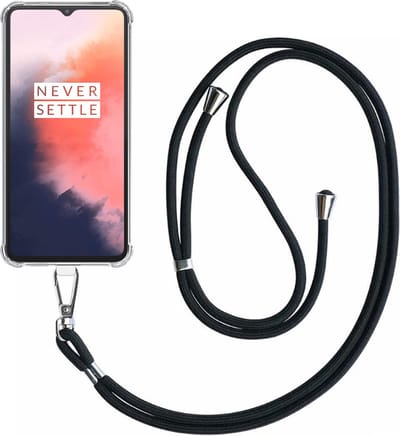 Telefoonhoesje Geschikt voor OnePlus 7T Transparant ShockProof met Afneembaar Universeel Telefoonkoord - Cover Case Siliconen ShockProof with Lanyard - Smartphonica geschikt voor OnePlus 7T