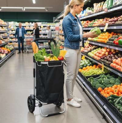 MEUNIQ boodschappentrolley 3-in-1 inklapbaar 40L met koelvak, verstelbare greep, aluminium frame, draagvermogen 25 kg, zwart