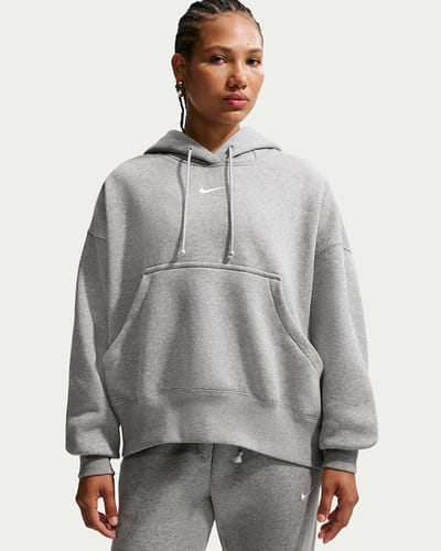 Nike Sportswear Phoenix Fleece Oversized Hoodie - Maat XS - Dark Grey Heather/Sail / Grijs - Phoenix Fleece - Lifestyle - Dames Sporttrui