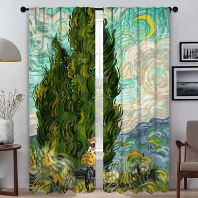 Van Gogh Gordijnen Kinderkamer Verduisterend Gordijn voor Kamer 2 Panelen Scheiding Tule voor Slaapkamer Jaloezieën Halloween Decoratie Woonkamer W50xH70cmx2pcs-CL