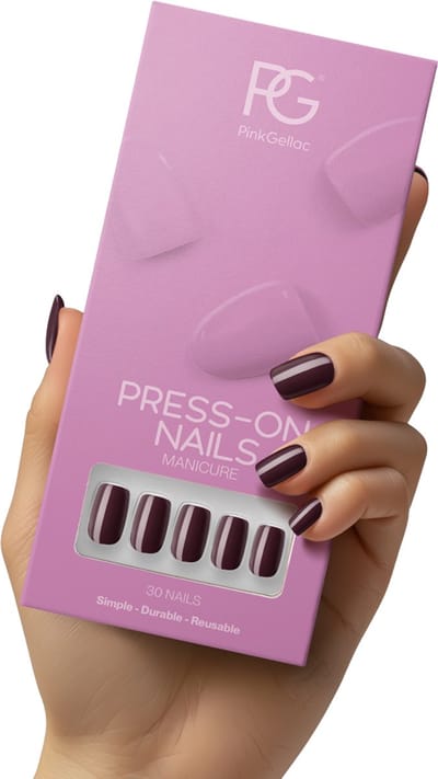 Pink Gellac Press On Nails - 332 Sangria Red - Square Medium Plaknagels - 30 Press On Nagels Met Lijm, 30 Plakstickers, Cleaner Wipe, Nagelvijl, Woodstick en Size Matcher - Snel Aan Te Brengen Plak Nagels - Voor 7-14 Dagen Mooie Nagels