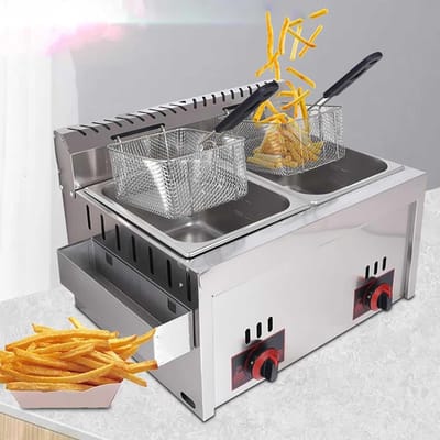 Dubbele Frituurpan - Professionele Frituur - Grote Partijen Bereiden - Roestvrij Staal - 9 kg - Zilver