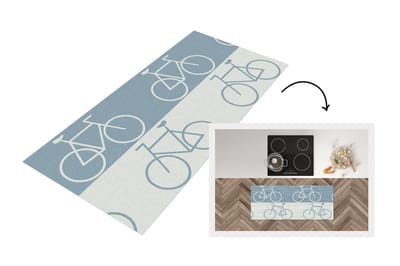 Keukenloper - Loper keuken - Fiets - Blauw - Patroon - 120x50 cm - Keukenloper vinyl