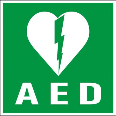 Sticker met tekst AED - zelfklevende folie - 100 x 100 mm - groen wit
