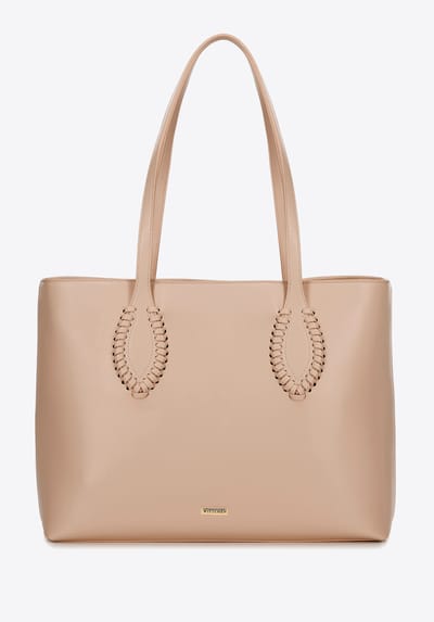Wittchen Dames eco-leren shopper met geweven accenten, beige
