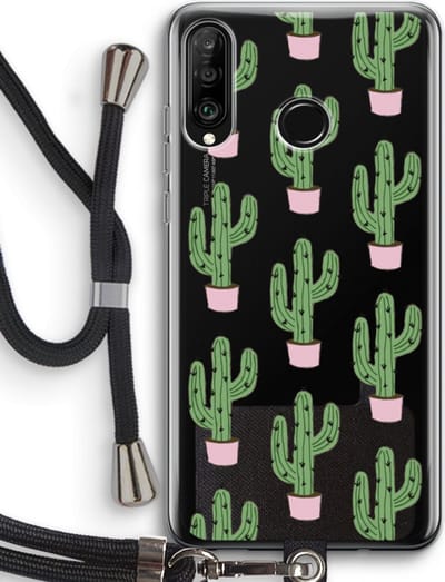 Case Company® - Hoesje met koord geschikt voor Huawei P30 Lite hoesje met Koord - Cactus Lover - Telefoonhoesje met Zwart Koord - Bescherming aan alle Kanten en Over de Schermrand