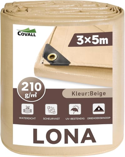 Sterk en Waterdicht Zeil 3x5m Beige - UV-bestendig Grondzeil met Verstevigde Oogjes