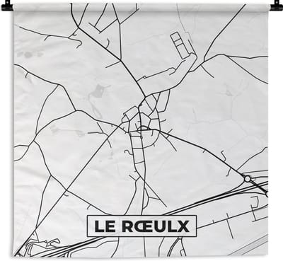 Wandkleed - Wanddoek - Plattegrond – Le Rœulx – Zwart Wit – Stadskaart - Kaart - België - 180x180 cm - Wandtapijt