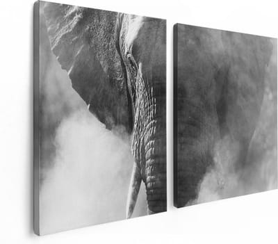 Artaza Canvas Schilderij Tweeluik Olifantenkop - Olifant - Zwart Wit - 120x80 - Foto Op Canvas - Canvas Print