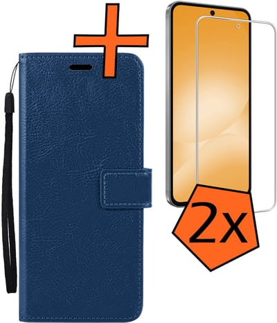 Hoes - Met 2x Screenprotector - Geschikt voor Samsung Galaxy A56 - Luxe Pasjeshouder - Bookcase Portemonee - Flip Case - Kunstleer Book Case - Flipcase Hoes - Book Cover - Walletcase - PortemonneeHoes - Donkerblauw