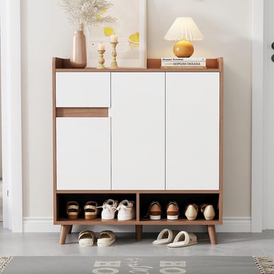 Pugsdrly Ladekast dressoir schoenenkast met verstelbare legplanken minimalistische opbergoplossing met massief houten poten 90/99/35 cm