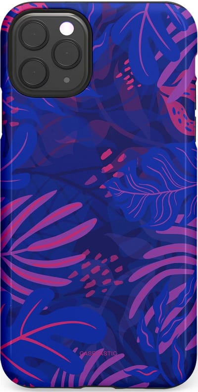 Casetastic hoesje geschikt voor Apple iPhone 11 Pro Max - Dubbellaagse bescherming - Neon jungle blad - Fashion Case - Donkerblauw Lavendel Roze