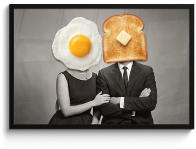 Poster in lijst - Fotolijst 90x60 cm - Posters - Ontbijt - Koppel - Ei - Brood - Posterlijst zwart - Decoratie - Wanddecoratie woonkamer - Muurdecoratie slaapkamer