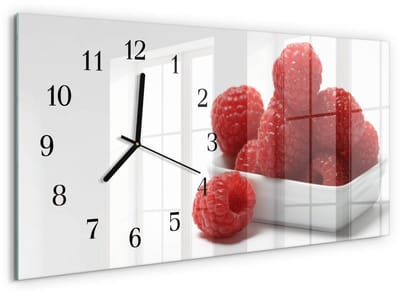 Tulup Wandklok - Frambozen Gekleurde Glazen Klok - 60x30 cm - Rood Glazen Klok Met Print - Zwarte Handen - Rechthoekige Wandklok - Wandklok Glas Met Motief - Decoratieve Glazen Klok