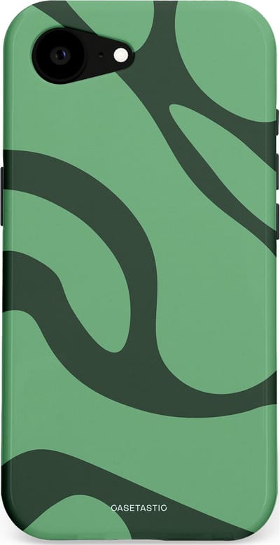 Casetastic hoesje geschikt voor Apple iPhone 16e / Apple iPhone 17e - MagSafe - Dubbellaagse bescherming - Khakigroene Bos Blobs - Fashion Case - Saliegroen Donkergrijs