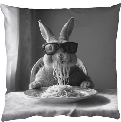 Sierkussens - Kussentjes Woonkamer - 50x50 cm - Konijn - Bunny - Zonnebril - Tafelkleed - Pasta - Schattig