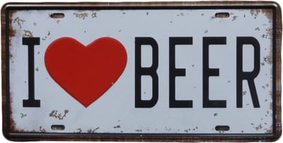Wandbord – I love beer - Metalen wandbord - Metalen bord - Mancave - Metalen decoratie - Mancave decoratie - Metal sign - Tekst bord - Bar decoratie - Wand Decoratie - Metalen bord - 15 x 30 cm - C