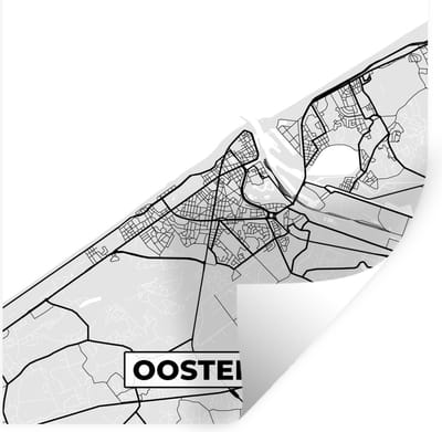 Muurstickers - Sticker Folie - Kaart – Plattegrond – Stadskaart – Oostende – België – Zwart Wit - 100x100 cm - Plakfolie - Muurstickers Kinderkamer - Zelfklevend Behang XXL - Zelfklevend behangpapier - Stickerfolie