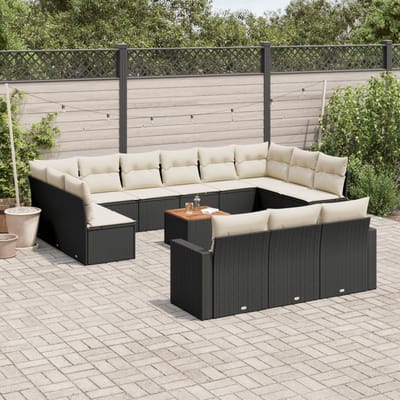 vidaXL - 14-delige - Loungeset - met - kussens - poly - rattan - zwart
