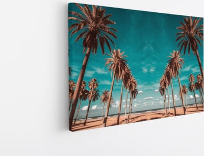 Saammp Canvas Schilderij - Palmbomen aan zee - Landschap - Natuur - 45x30 - Foto op canvas - Wanddecoratie - Muurdecoratie Woonkamer - Slaapkamer decoratie - Canvas Print