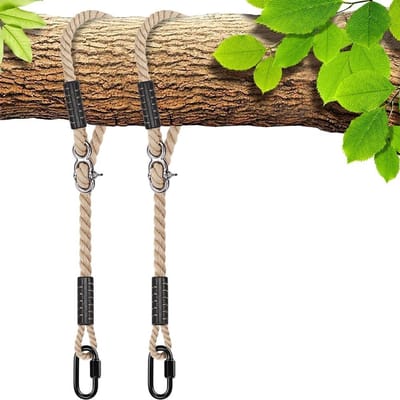 Verstelbare Hangstoel Schommel met Touwen en Bevestigingskit voor Binnen en Buiten, Ideaal voor Bomen, Campings en Speeltuinen (Beige)