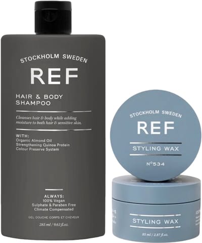 REF Stockholm - Styling Wax 85ml + Hair & Body Shampoo 285ml - Powerful Hair & Body Duo - Haarverzorging geschenkset voor mannen