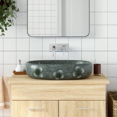 vidaXL - Opzetwasbak - ovaal - 59x40x14 - cm - keramiek - blauw