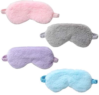 Pluche Oogmasker - 4 Stuks Zacht en Fluffy Slaapmasker voor Kinderen en Volwassenen