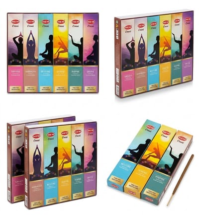 HEM Wierook Assortiment Masala – 90 Gram Voordeelverpakking – Authentieke Meditatie Set – 6 Verschillende Geuren – Premium Kwaliteit Met Kajal Sticker