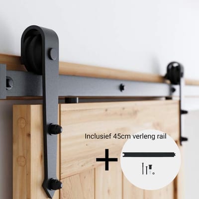 Barnwood Originals Pijl -schuifdeursysteem 2 meter-staal inclusief 45cm extra verleng rail (set 245 cm)