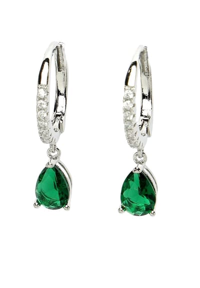 AVANT-GARDE PARIS Dames Oorbellen - Elegante Hangende Oorbellen - Groen - Rhodium Plated - Tijdloos en Stijlvol