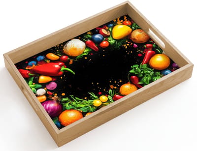 Dienblad hout 40x30 cm - Schootdienblad - Groente - Graffiti - Kleurrijk - Koken - Abstract - Borrelplank rechthoek - Plateau dienbladen