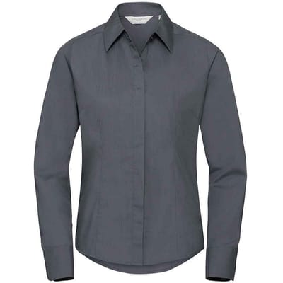 Russell Collection Dames/Dames Poplin met Lange Mouwen Formeel Overhemd (Konvooi Grijs)