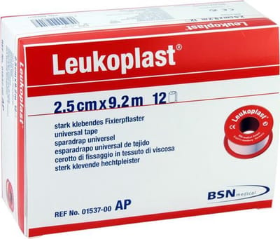 Leukoplast, hechtpleister zonder klemring 2,5cm x 9,2m, doosje 12 stuks