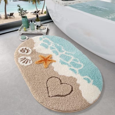 Badmat - Antislip badmat - Strandthema Antislip Badkamermat met Zeester en Schelp - Zachte Absorberende Deurmat voor Keuken en Entree - Machinewasbaar - 40x60 cm