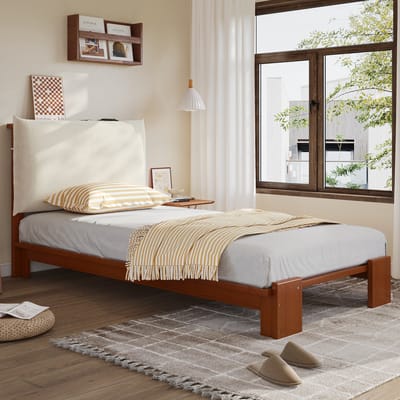 REDOM gestoffeerd eenpersoonsbed 90x200 cm – Hout donkerbruin – Gewatteerd hoofdbord met klittenband – Robuuste lattenbodem + bredere poten – FSC-gecertificeerd – 120 kg