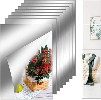Set van 8 Zelfklevende Decoratieve Spiegels 10x15 cm - Flexibele Shatterproof Acryl Spiegels voor Wanddecoratie in Woonkamer en Slaapkamer