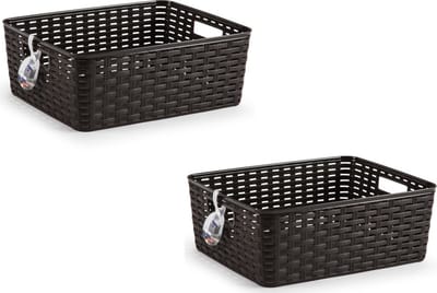 PlasticForte Opbergmand - 2x - Kastmand - rotan kunststof - donkerbruin - 12 Liter - 30 x 37 x 13 cm