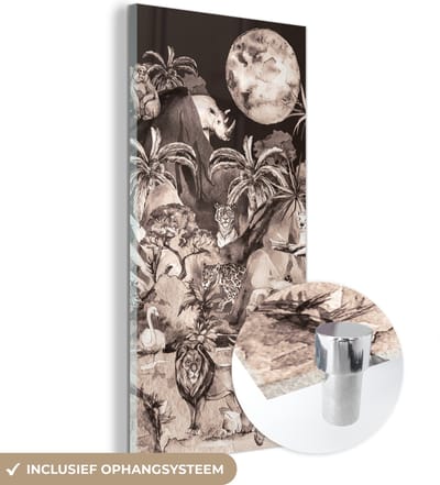 MuchoWow® Glasschilderij 60x120 cm - Schilderij acrylglas - Jungle - Dieren - Kinderen - Bomen - Planten - Foto op glas - Schilderijen