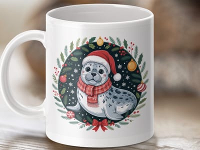 Mok Kerst zeehond, Kerst mok, Kerst dieren mok, Feestelijke mok, Cadeau voor zeehondenliefhebber, Feestdag mok, Winter mok, Cadeau idee