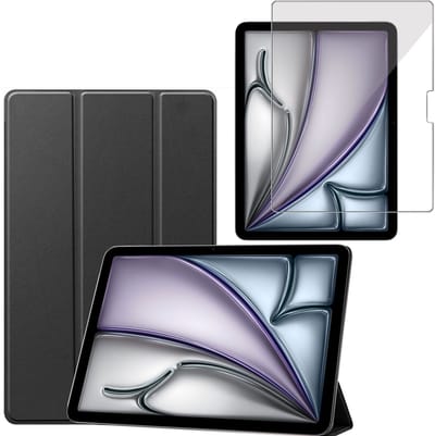 TechNow Hoesje + Screenprotector geschikt voor iPad Air 2024 / 2025 (11 inch) Hoesje – Glas - Extreme Shock Case – Smart Case - Zwart