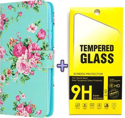 HB Hoesje Geschikt voor Samsung Galaxy S21 Plus met Print - Portemonnee Book Case - Kaarthouder & Magneetlipje - Bloemen & Glazen Screenprotector