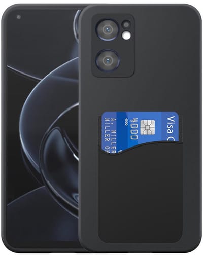 Geschikt voor Oppo Reno 7 5G Telefoonhoesje met Siliconen Pasjeshouder - Flexible Back Cover Case Siliconen TPU with Silicone Cardslot - Zwart - Smartphonica geschikt voor Oppo Reno7 5G
